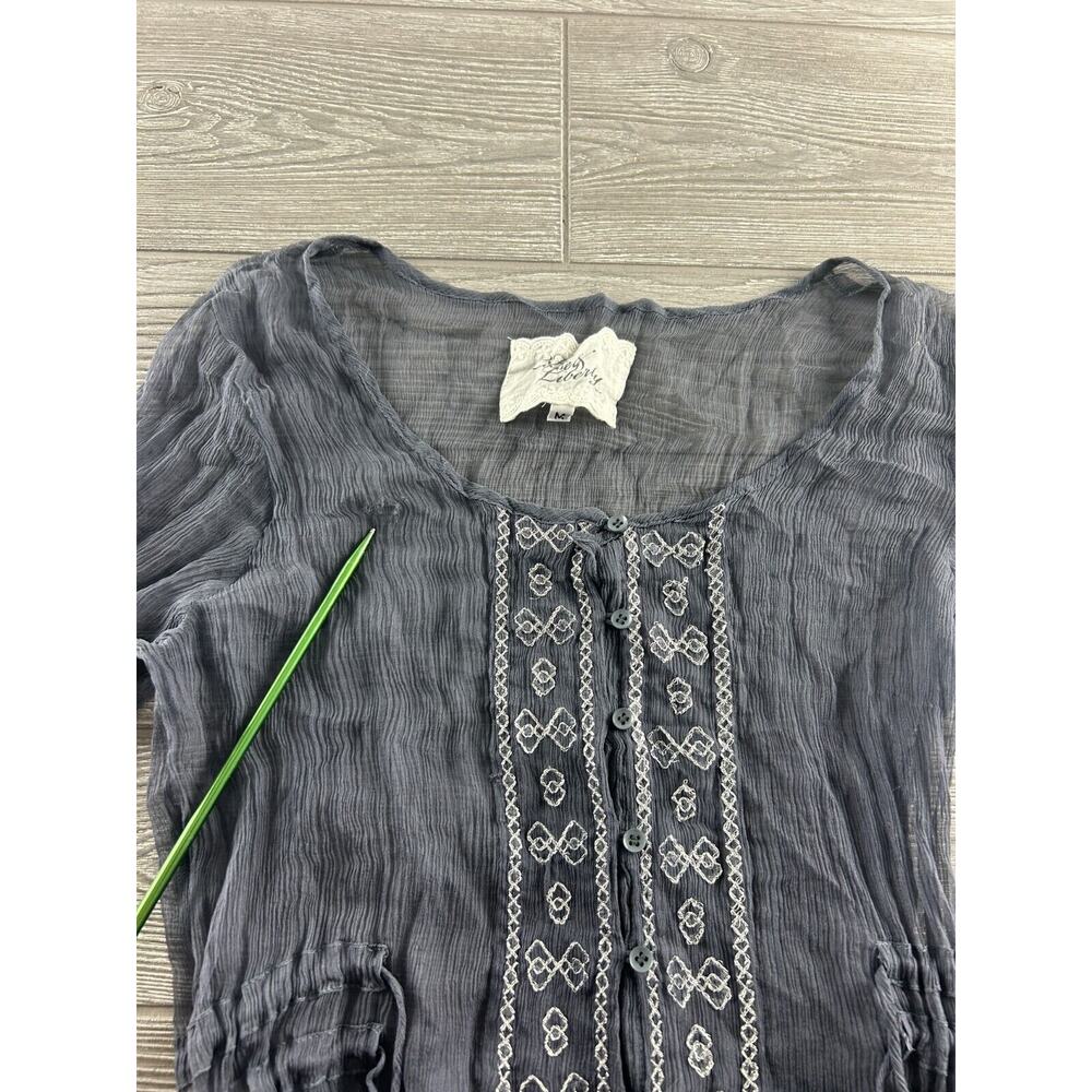 WOMENS 4 LOVE AND LIBERTY BLUE GREY SILK SHEER TUNIC SHIFT DRESS Size Medium - Picture 5 of 11